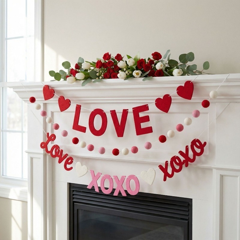 2026 New Red Pink Heart Felt G - Home Decor Garland recension och pris
