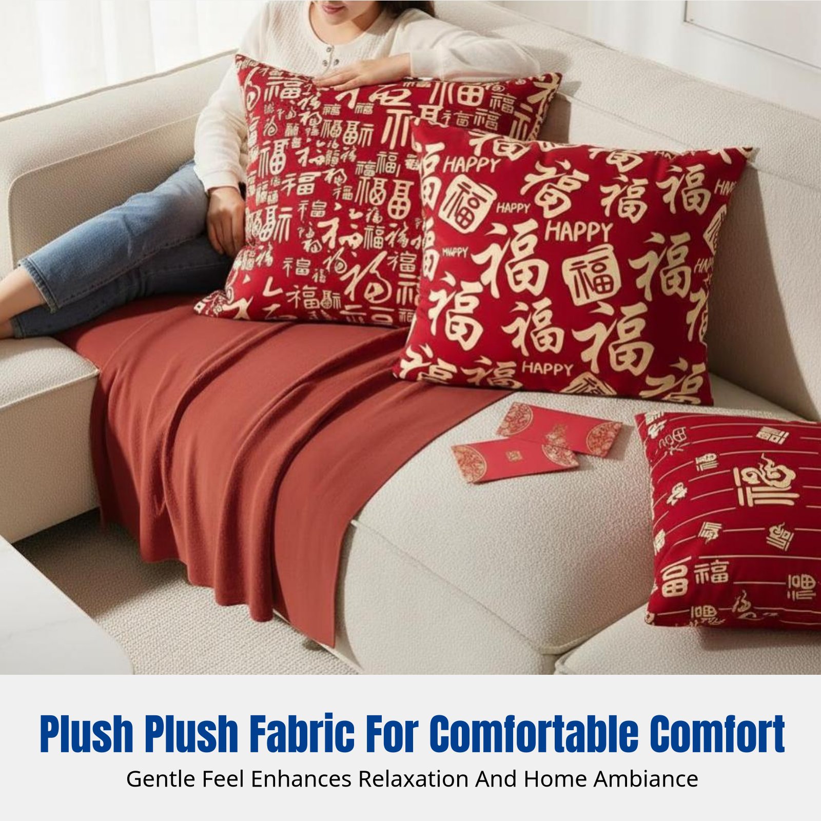 Red Plush Throw Pillow Cover,  - Decorative Throw Pillow recension och pris
